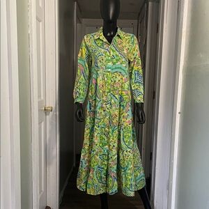 Zara Green and Pink Abstract Long Sleeve Dress